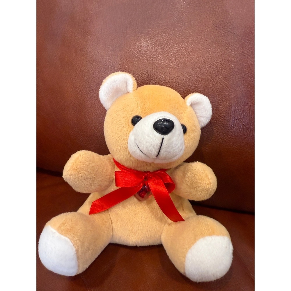 Valentine Teddy Bear 8 Inch Tan Plush Light Up Heart Musical Love Song Red Bow